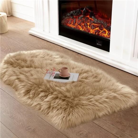 Faux Sheepskin Rugs Soft Faux Fur Rugs Beige Fluffy Rugs Chair Couch Cover Fuzzy - Picture 2 of 7